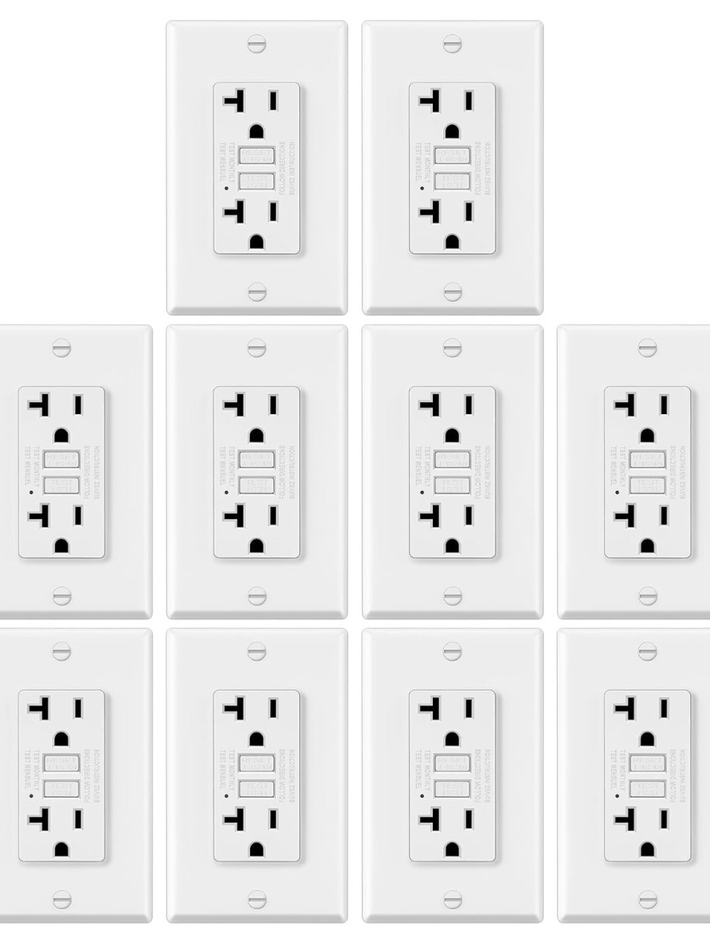 White GFCI Outlet Cover Plates - 10 Pack